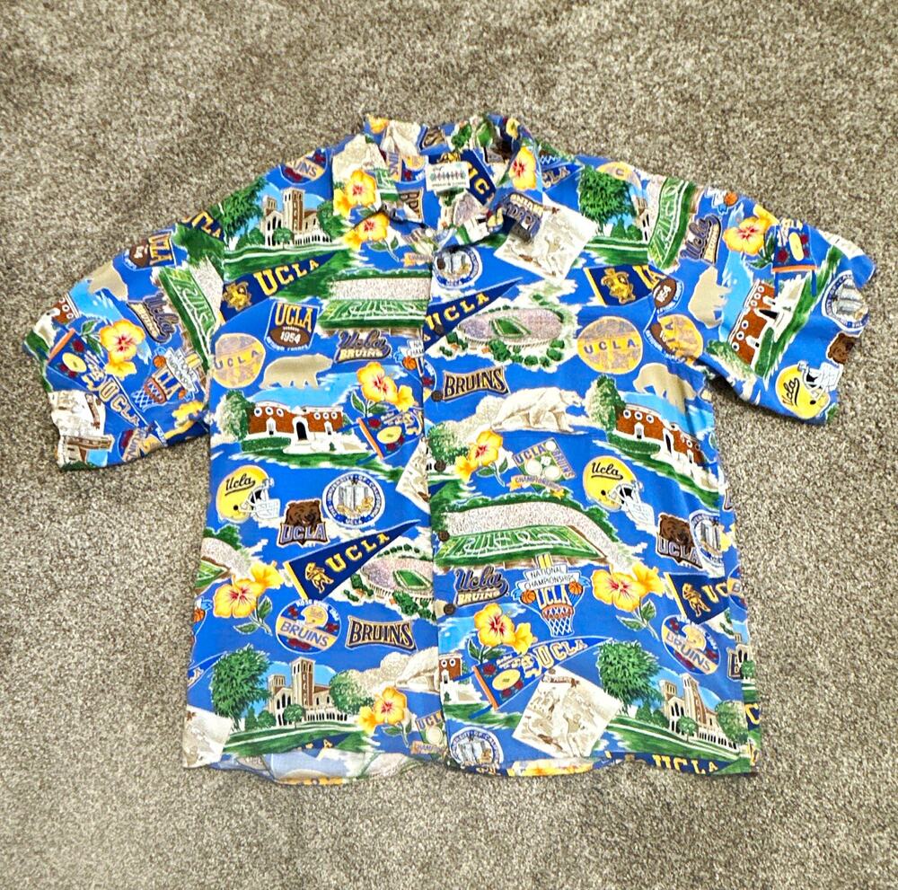 Reyn Spooner UCLA Bruins Hawaiian Camp Shirt All-Over Print Button Front Blue